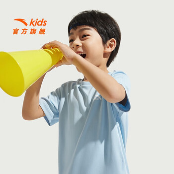 安踏儿童T恤男女童装2025年夏季新款速干透气舒适凉感纯色短袖t 布雷蓝-5 150 cm