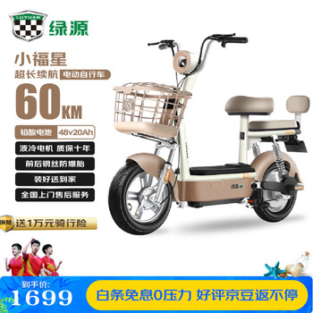绿源电动自行车小福星【4块铅酸电池-续航60km】LED透镜大灯钢丝轮胎家用电动车液冷电机保十年 麦芽棕
