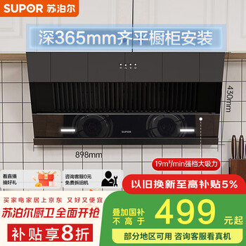 苏泊尔 抽油烟机 家用小尺寸大吸力 19立方侧吸式吸油烟机小户型脱排油烟机 DJ13S