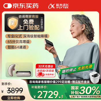 国家补贴：科大讯飞 iFLYTEK RIC式耳背式助听器 盈月版左耳