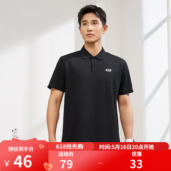 361°361度运动翻领t恤夏季新款男女常规休闲上衣透气短袖情侣POLO衫 【男款】级黑 L