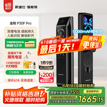 凯迪仕(kaadas)智能锁人脸识别指纹锁 可视猫眼全自动智能门锁 金刚P30F Pro