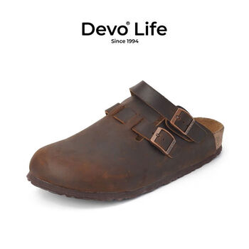 的沃 Devo Life的沃 清仓！ 软木包头拖鞋勃肯鞋 深棕油蜡牛皮
