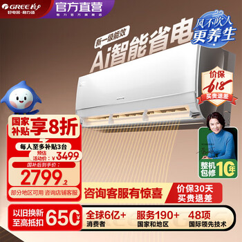 格力(GREE)空调1.5匹凉之夏二代/时光锦/Ai节能王子 新一级能效变频冷暖壁挂式空调挂机 家电国家政府补贴20% 1.5匹 一级能效 【冷静王升级款】节能王子真省电