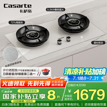 卡萨帝(Casarte)小炫风燃气灶天然气 揽光灶具白色百搭 5.2kw大火力 72%高热效 叠焰猛火 政府补贴20%燃气灶CDZ5U9