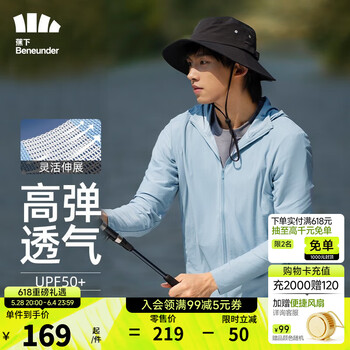 蕉下(beneunder)防晒衣男士夏季新品长袖防紫外线防晒服短外套轻薄透气夹克 泊竹 清烟蓝 M