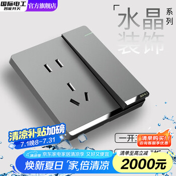 国际电工 fdd 开关插座面板灰色家用86型墙壁暗装双控五孔带开关USB电源5孔 一开单控带五孔