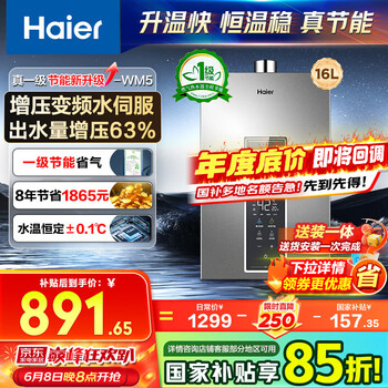 海尔 Haier JSQ30-16WM5DPWCU1 变频水伺服 燃气热水器 16L