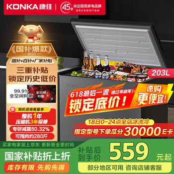 康佳(KONKA)203升一级能效低霜小冰柜家用商用冷藏柜冷冻柜小型租房用小冰箱冷柜BG20CD国家补贴