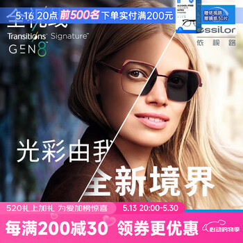 依视路(ESSILOR) 全视线智能变色镜片灰变定制片T8系列1.67折射率第八代定制眼镜 来架加工 依视路钻晶膜洁耐污现片