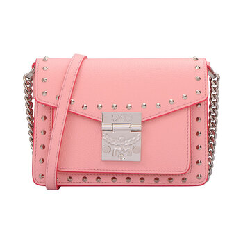 mcm 女士石英粉色铆钉轮廓皮革迷你斜挎包mwr9spa13qb001