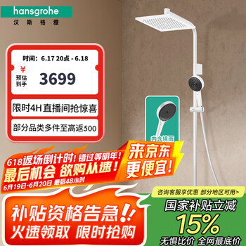 汉斯格雅(Hansgrohe)【小欧】淋控240mm大顶喷沛适飞手持淋浴花洒套装置物台 26972707+前卫白境雨手持