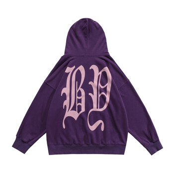 blackair 美式哥特字母印花街头复古长袖套头连帽卫衣 男女同款 紫色