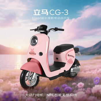 立马电动车 立马电动自行车80公里长续航电动车CG-3锂电池48V24Ah新国标电瓶车免驾照骑行上班代步小电驴静谧粉