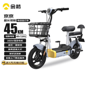 金箭电动自行车京京48V12Ah铅酸电池续航45公里上班代步遥控一键解锁小电驴 格子灰