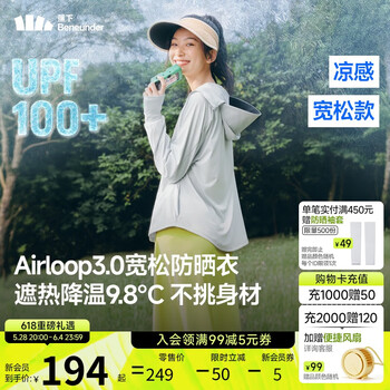 蕉下(beneunder)防晒衣女宽松百搭防紫外线出行AL417浅炭灰均码加大