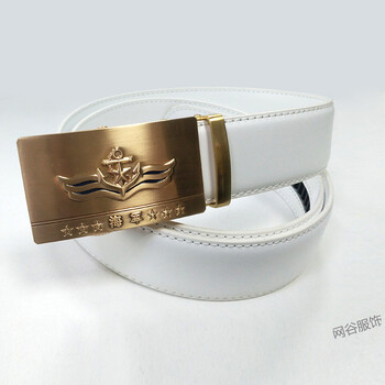 飞行员皮带男士腰带韩版纯正品自动扣百搭休闲青中年裤带 海军白色
