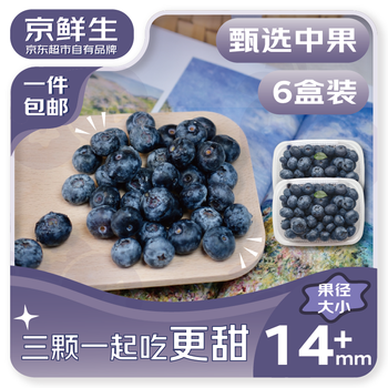 京鲜生 国产蓝莓 6盒14mm+装 125g/盒 生鲜水果 源头直发 包邮