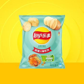 乐事（Lay's） 薯片休闲零食膨化食品 135克袋装 大包装零食 多种混合口味 金黄炒蟹味