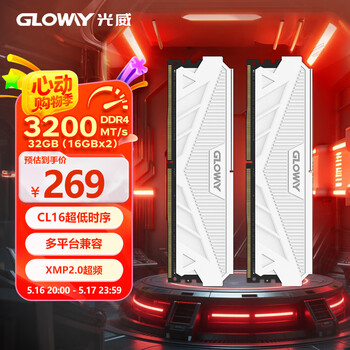 光威(Gloway)32GB(16GBx2)套装 DDR4 3200 台式机内存条 天策系列 CL16