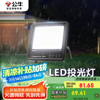公牛(BULL)LED投光灯户外路灯园林照明露营灯 IP65防水高亮度50W-6500K白光