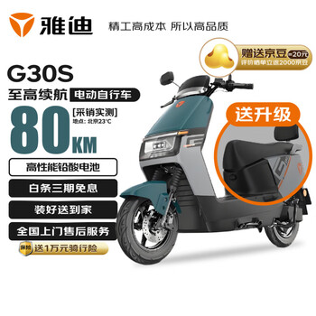 雅迪 新国标电动自行车G30S智能长续航电动车大座垫铅酸电瓶车通勤代步可上牌莫尼迪蓝