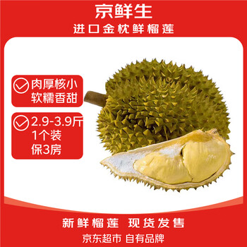 京鲜生 进口金枕榴莲 巴掌榴莲 2.9-3.9斤 1个装 新鲜水果 源头直发
