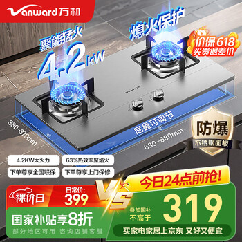 万和(Vanward)国家补贴20% 液化气燃气灶具不锈钢煤气炉双灶嵌入式4.2kW家用猛火一级能效家电以旧换新 B6B338XW