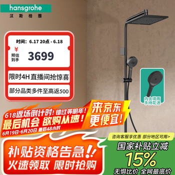 汉斯格雅(Hansgrohe)【小欧】淋控240mm大顶喷沛适飞手持淋浴花洒套装置物台 26972677+摩登黑境雨手持