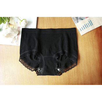 日本 弹力中高腰蕾丝内裤女 大码提臀内衣 珍珠纤维-黑色 均码(建议