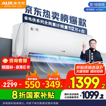 奥克斯 空调挂机1.5匹 一级能效变频冷暖 卧室家用挂壁式 低噪节 KFR-35GW/BpR3AQS1