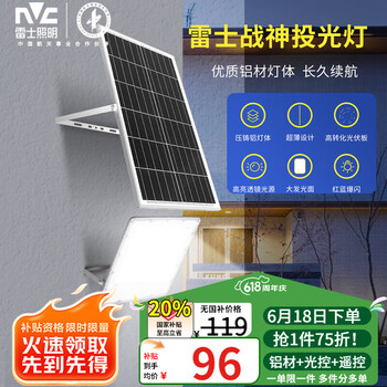 雷士(NVC)太阳能照明灯户外庭院灯室外灯投光灯光控遥控650lm+照约35㎡