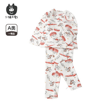 小猪大卫 PECODAVID无骨贴身内衣套装秋男童女宝宝可爱印花秋衣秋裤分体两件套 彼得兔 90 可开裆