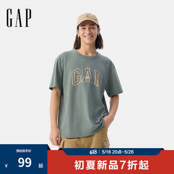 Gap男女装2025春季新款纯棉字母印花logo短袖T恤上衣美版797924 绿色 L 美码 XL亚洲码185/104A