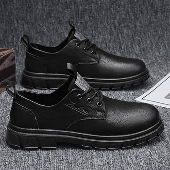 尚男鞋2022秋季新款休闲小马丁皮鞋男软底低帮英伦马丁靴短靴 黑色 39