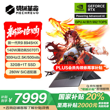机械革命蛟龙16Pro 2025 16英寸游戏电竞笔记本电脑(R9-8945HX 32G 1T RTX5070Ti 300HZ 2.5K 灰)