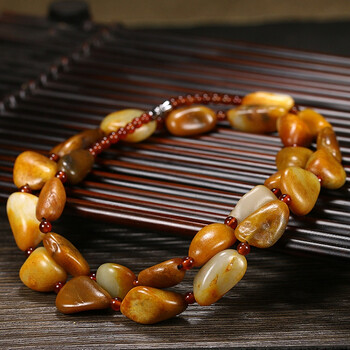 瑾瑶 和田玉黄沁籽料原石原料项链手链事事美满117g