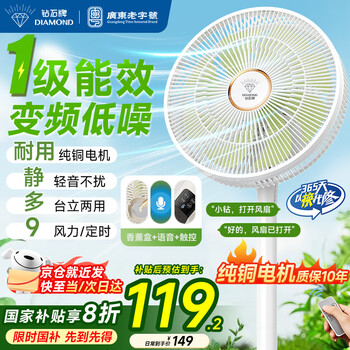 钻石牌电风扇520送女友家用1级能效纯铜电机AI语音智控大风落地摇头扇卧室客厅宿舍空调伴侣DFS-ZBR08
