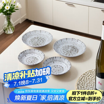 TOKI MINOYAKI 美浓烧 Mino Yaki 日本进口餐具盘子 窑变冰花似锦家用深盘 4件套