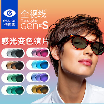 依视路 全视线GEN S变色钻晶膜洁1.60变灰色镜片+赠送镜框可选