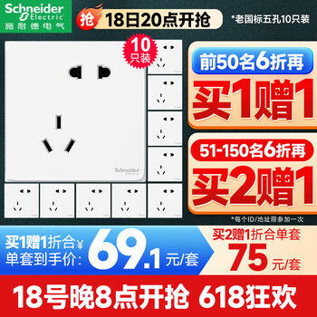 施耐德电气 皓呈系列 斜五孔插座 奶油白 10只装