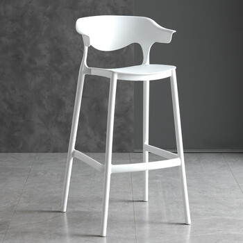 越北欧简约吧椅现代极简塑料靠背吧台椅家用可叠放设计师创意高 白色