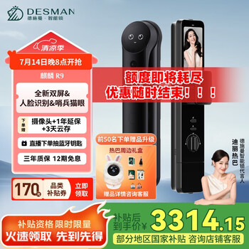德施曼(DESMAN)智能门锁 人脸掌静脉识别 可视猫眼双屏 Ai智能管家锁 麒麟R9