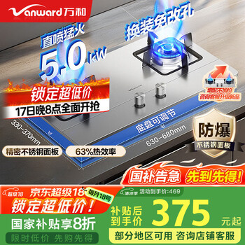 万和(Vanward)国家补贴20% 天然气燃气灶具 煤气炉双灶 不锈钢嵌入式 5KW家用猛火 一级能效家电以旧换新 B7B53
