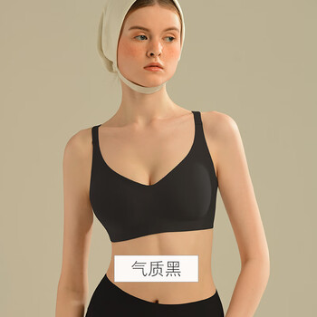 素肌良品【建议70ABC-75A】内衣女文胸果冻条小胸聚拢美背无钢圈无痕舒适 气质黑【081反重力包容款】 S (70ABC75A)