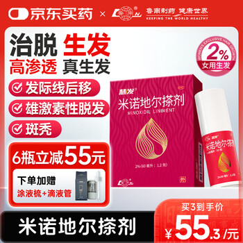 鲁南 慧发 米诺地尔搽剂 2%*60ml脱发生发液女士适用防脱生发育发发际线增长液脱发斑秃产后脱发 1盒【约1个月用量】