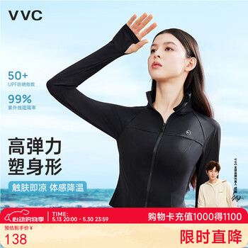 VVC成毅同款防晒衣502UV女修身小蛮腰防晒服防紫外线立领透气外套 时尚黑 L