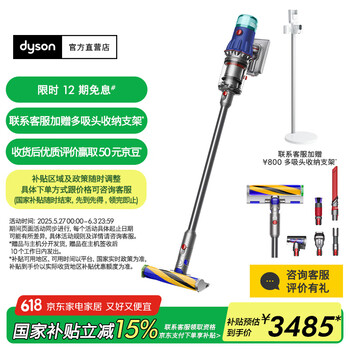 戴森（DYSON）【国家补贴15%】V12 Detect Slim Fluffy轻量高端吸尘器 光学探测微尘 140AW强劲吸力 除螨 蓝色