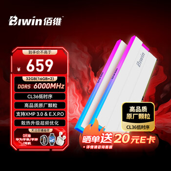 佰维 32G(16G×2)套装 DDR5 6000频率台式机内存条 时空行者DW100炫光