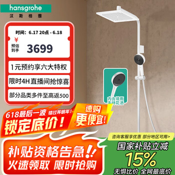 国家补贴：汉斯格雅 hansgrohe 淋控240mm大顶喷沛适飞手持淋浴花洒套装置物台 26972707+前卫白境雨手持